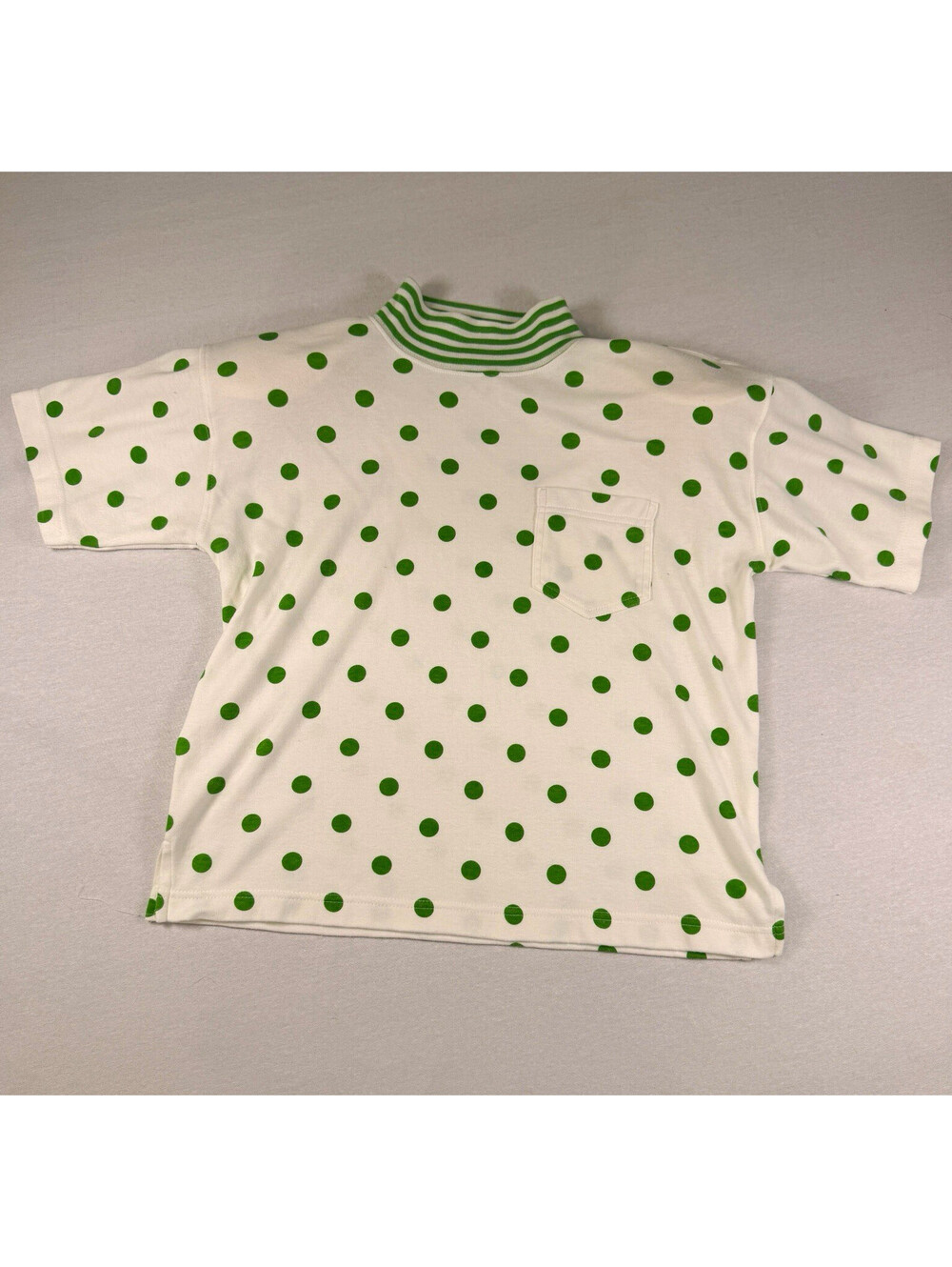 VTG Petite Projections Polka Dot Polo Shirt Green Striped